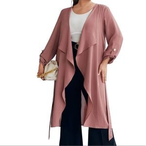 Plus Waterfall Collar Roll Tab Sleeve Belted Coat